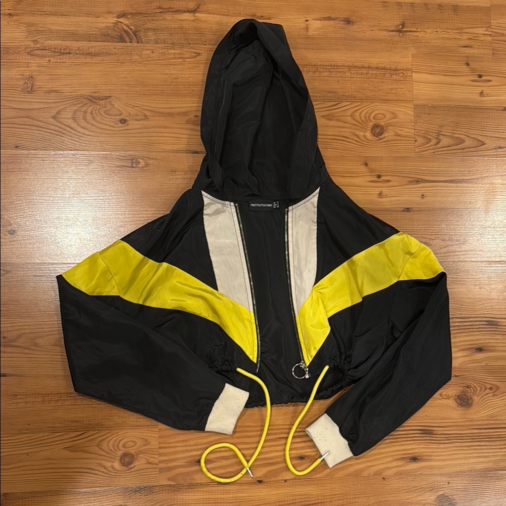 Black and Yellow Cropped Hooded Light Jacket